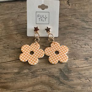 Orange checkered flower star earrings